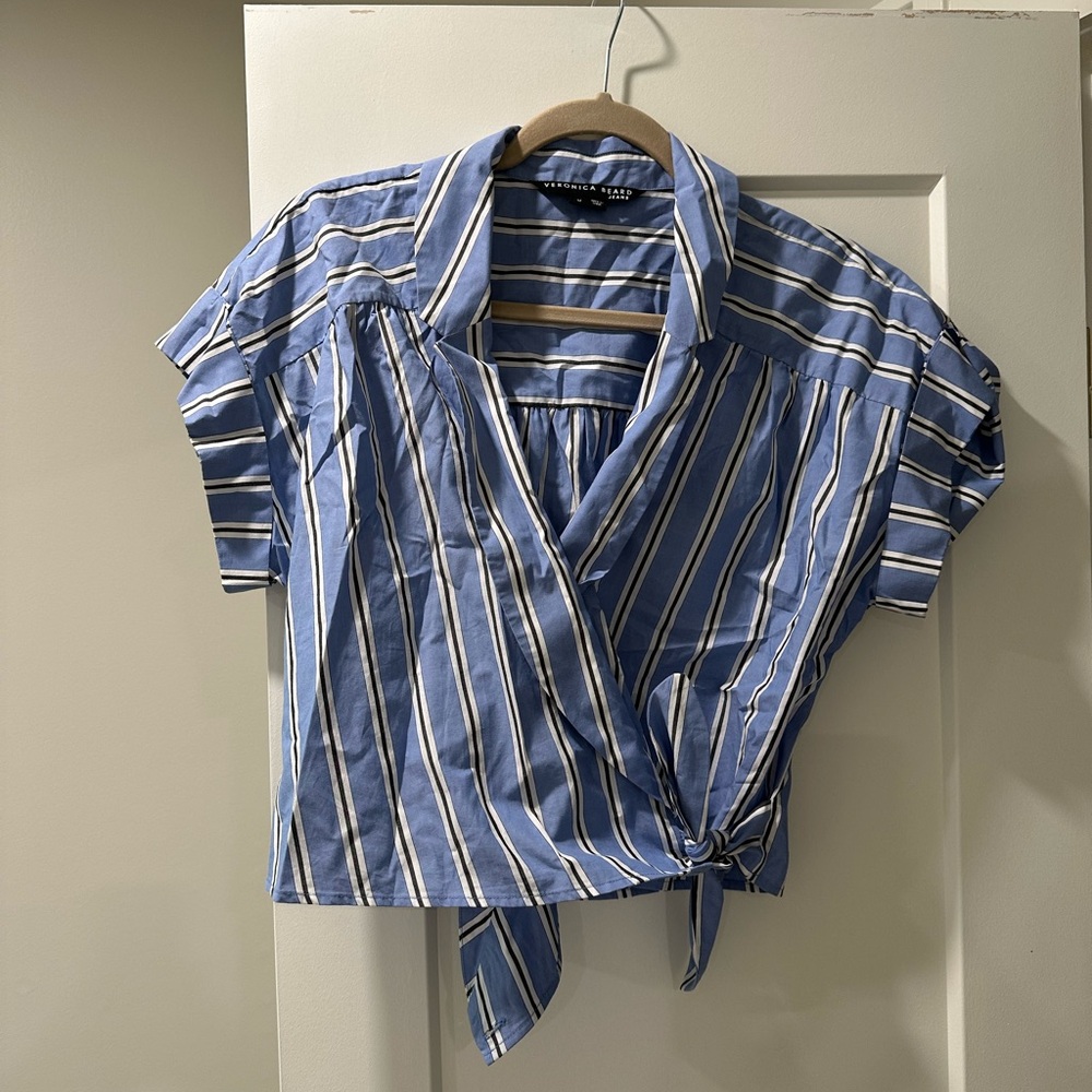 Veronica Beard Blue Striped Blouse